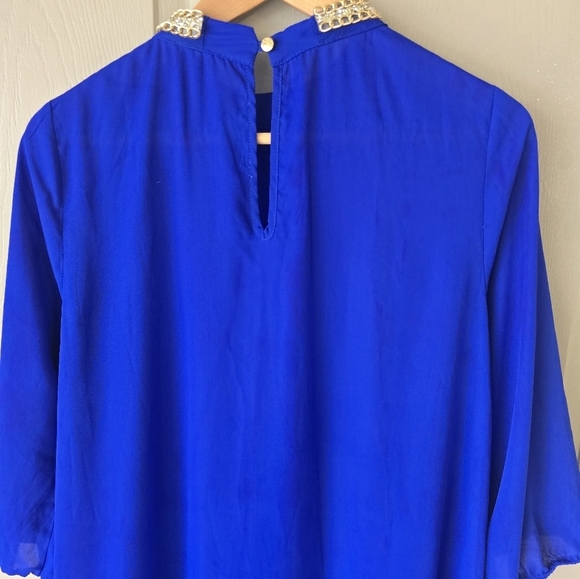 Moa Moa Royal Blue Tunic Sz M Women Embellished Collar Hi-Low Coastal - Picture 11 of 11